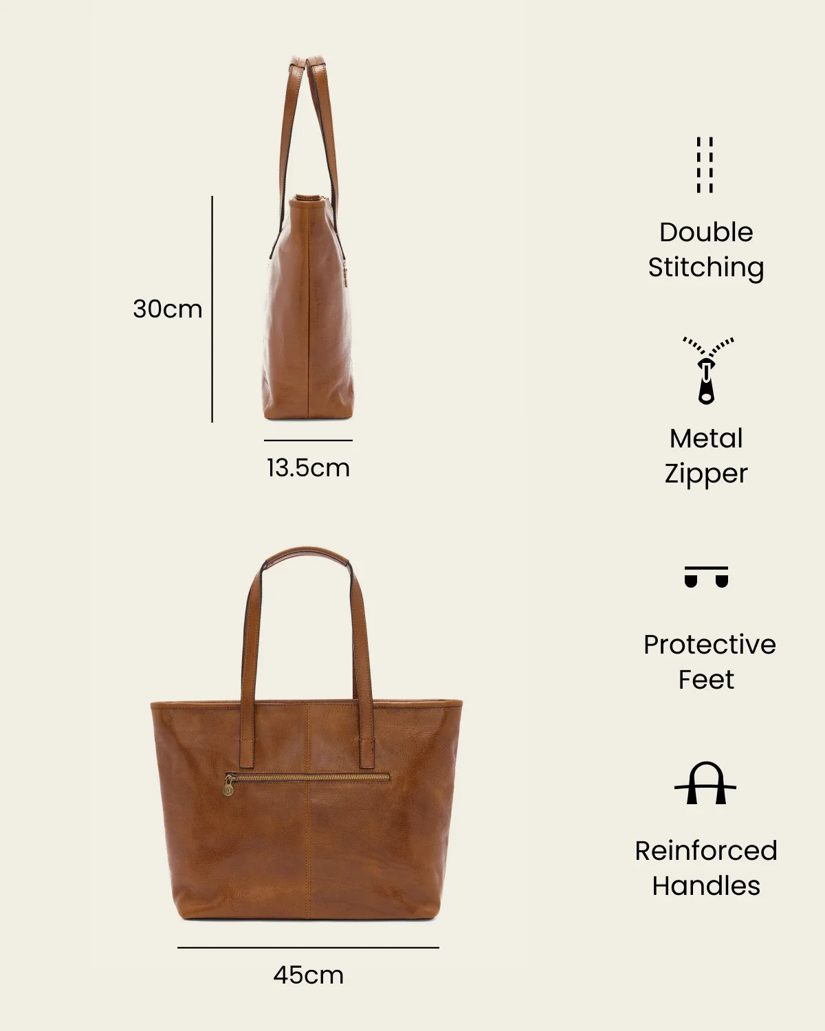 Beatrice Honey - Leather Work Tote - Image 7