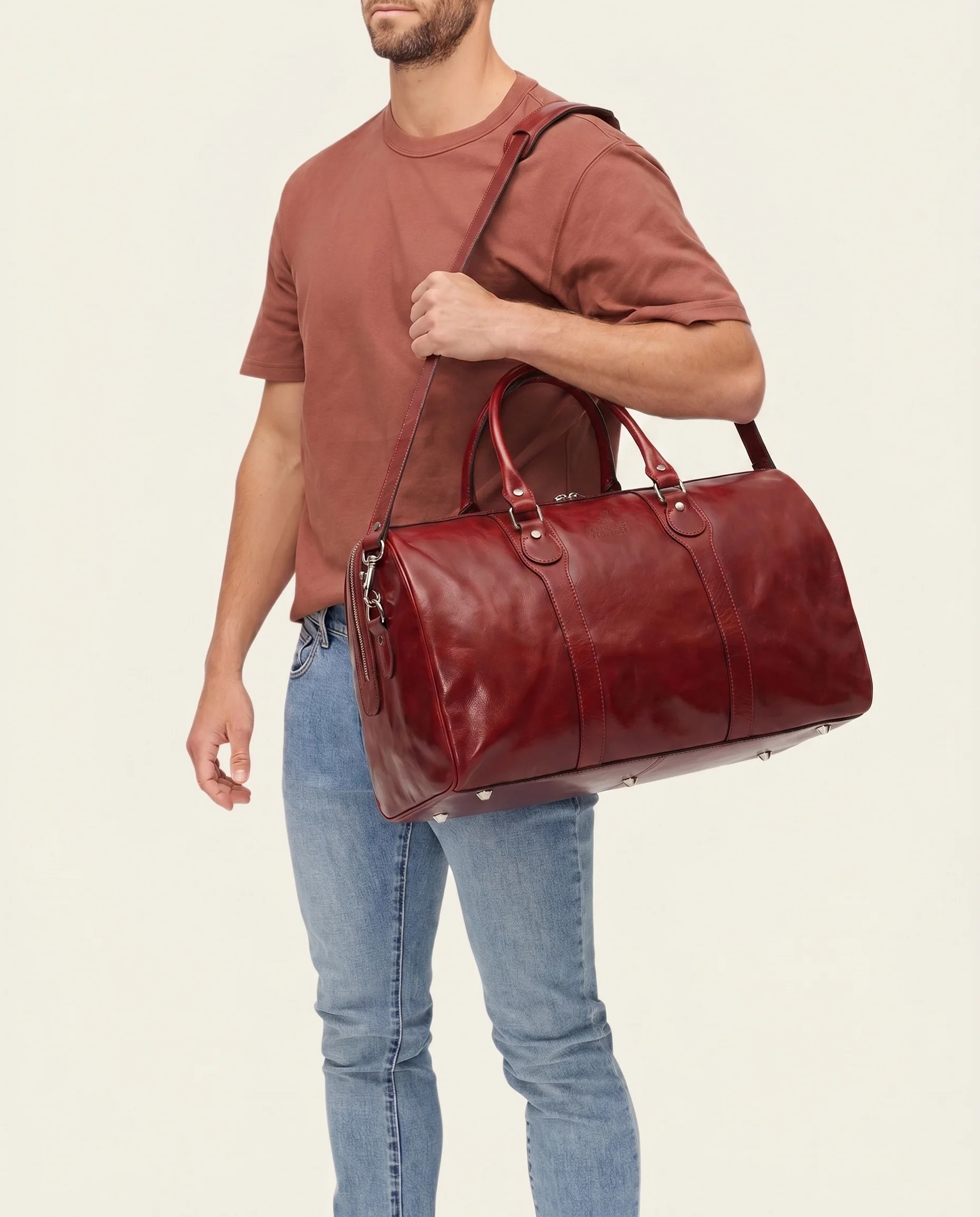 Beltrami Rosso - Leather Weekender Bag - Image 7