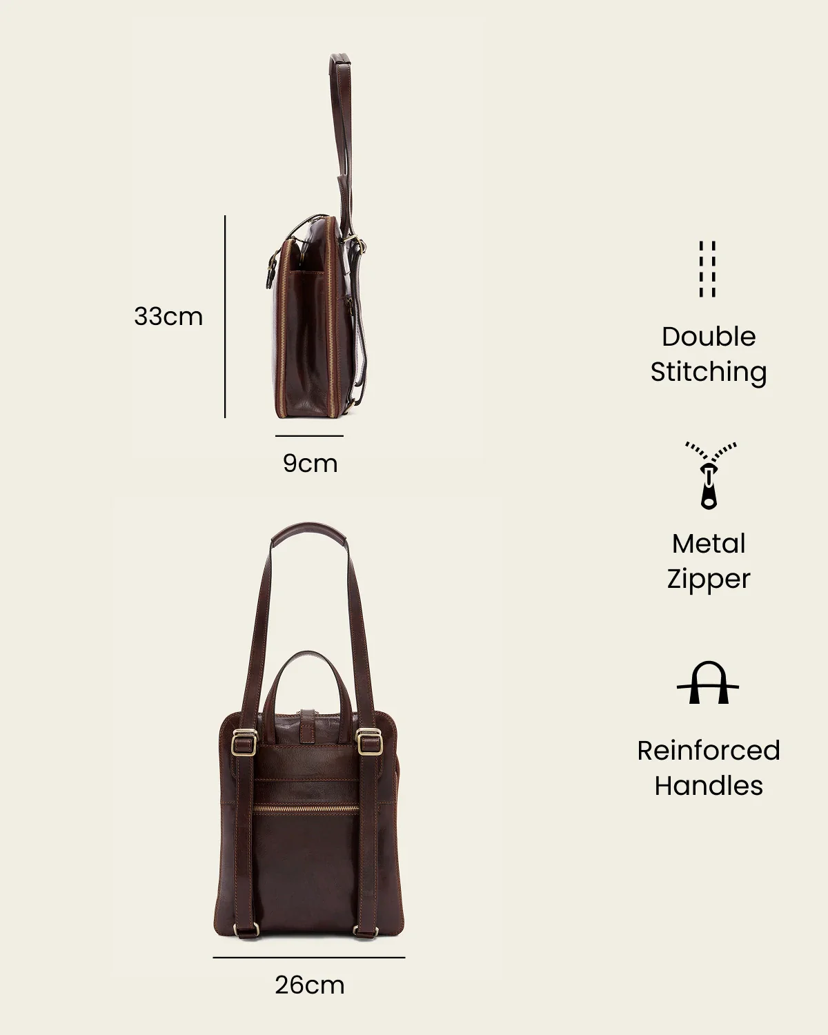 Emma Terra - 3-in-1 Convertible Leather Backpack - Image 8