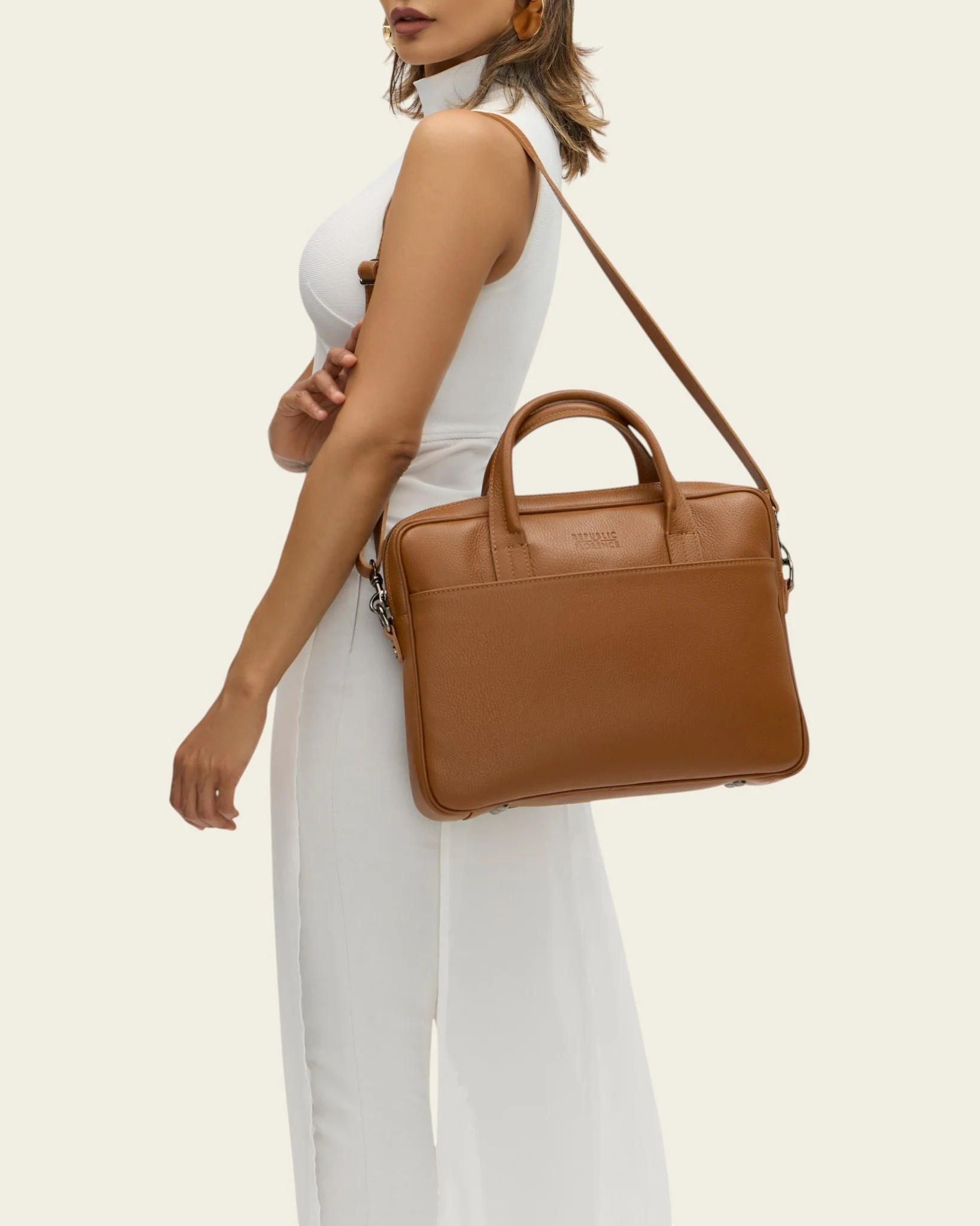 Glasgow Pebble Tan - 14" Leather Briefcase - Image 9